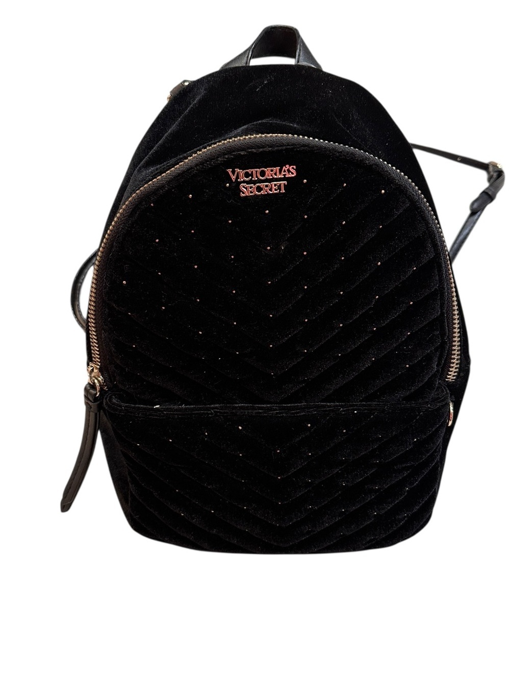 Victoria's Secret Black Velour Gold Studded Zip Mini Backpack